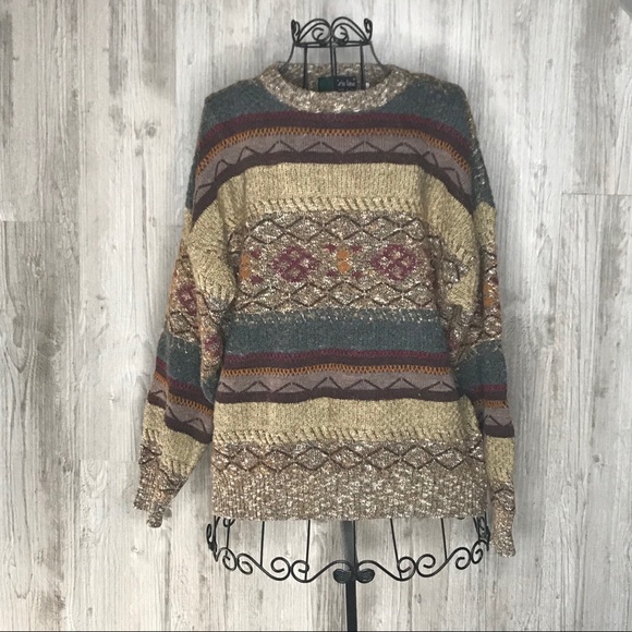 Vintage Sweaters - Vintage Grandpa Wool Blend Sweater Tris Line
